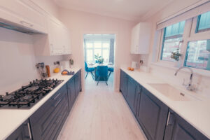 Kitchen with dining area in background Warkton Platinum